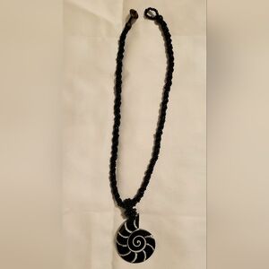 Seashell Pendant Black Glass Bead Twisted Rope Necklace in Black